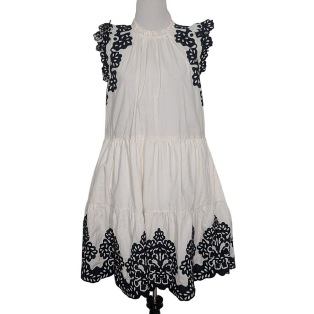 SEA New York Laila Embroidered Mini Dress Womens Size Medium White Cotton